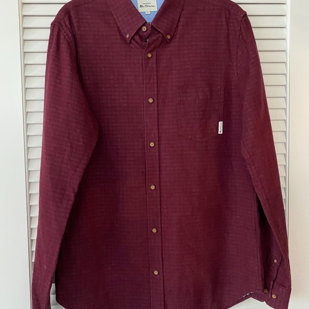 Ben Sherman Button Down Shirt, Red Flannel, Size L